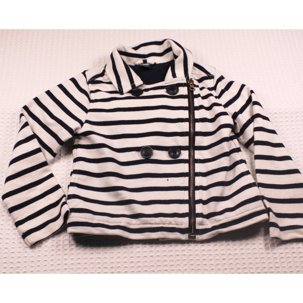 Baby Gap Toddler 5 Years Navy Blue White Striped Moto Jacket Asymmetrical Zip